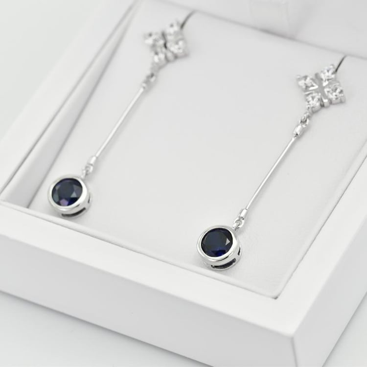Silberne Ohrringe mit Saphiren und Zirkonia Zeya 21192