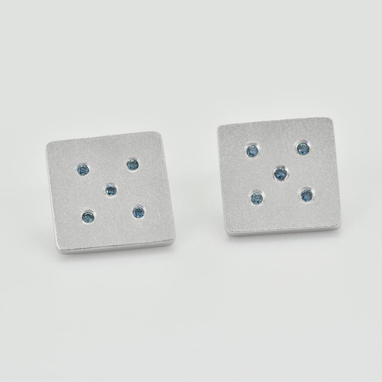 Goldene Quadrat-Manschettenknöpfe mit blauen Diamanten Orien 60238