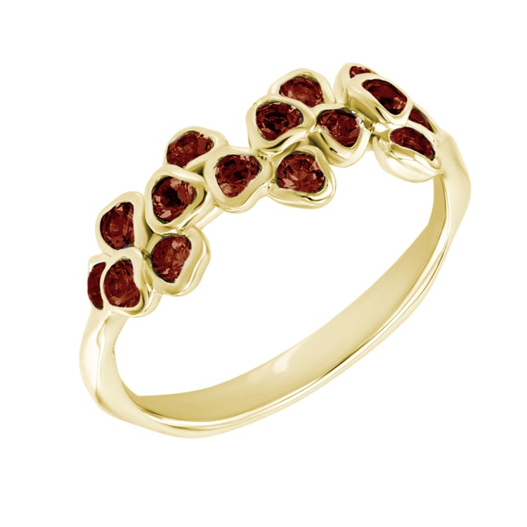 Goldener Ring mit Granat-Blüten Washi 44961