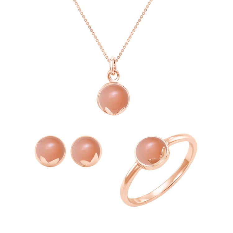 Goldenes Schmuckset mit pfirsichfarbenen Mondsteinen Leandra