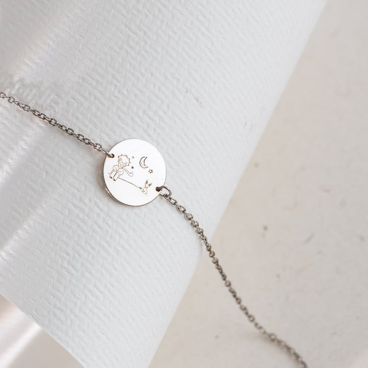 Silbernes Armband Der Kleine Prinz mit Fuchs und Gravur 124505