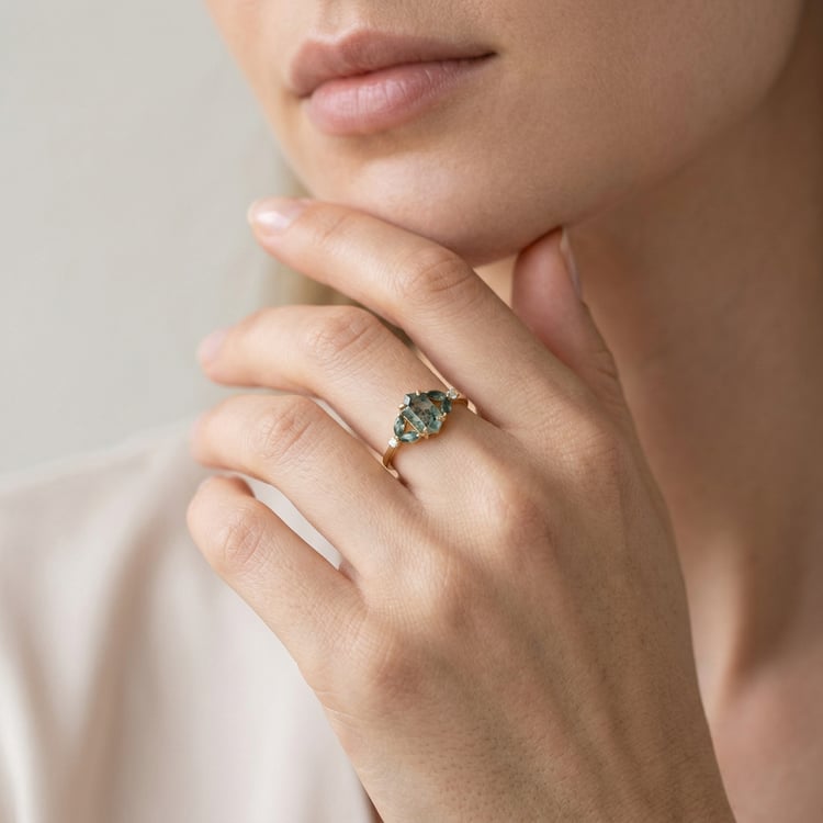Silberring mit Moosachat und Diamanten Lia 170447