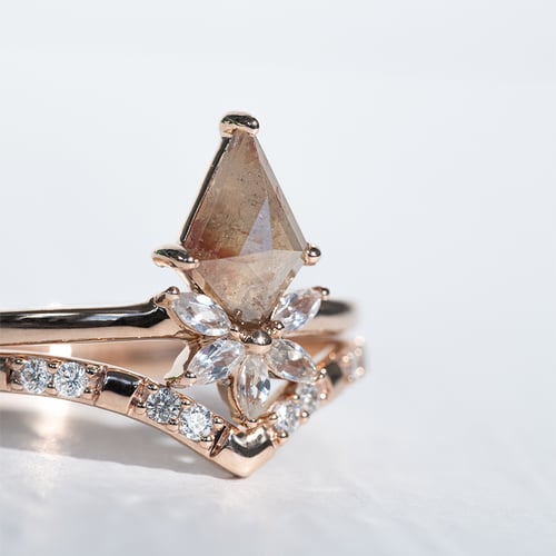 Ring mit einem Salt and Pepper Diamanten und weißen Moissaniten Leony