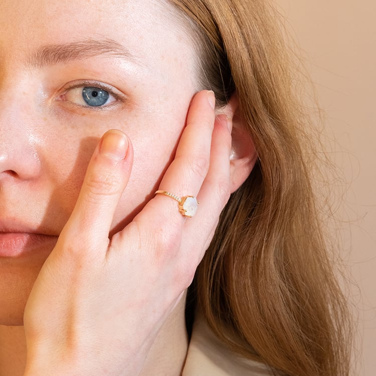 Goldenes Ring-Set mit Mondstein und Türkisen Riaz 99268