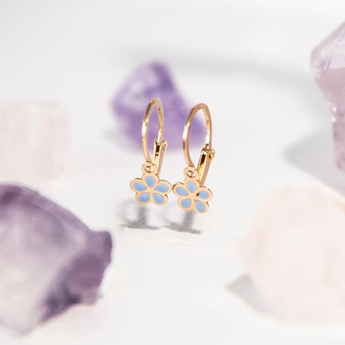 Goldene Kinderohrringe mit blauen Blumen Katey