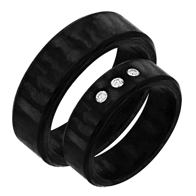 Flache Eheringe aus Karbon mit Diamanten Minnith
