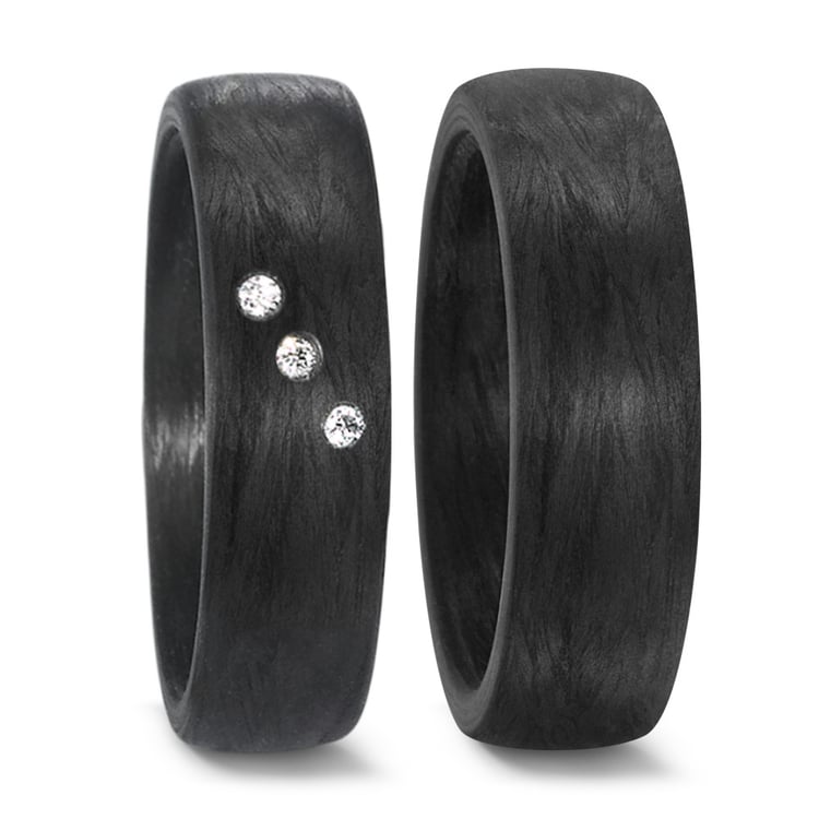 Flache Eheringe aus Carbon mit Diamant Jennie