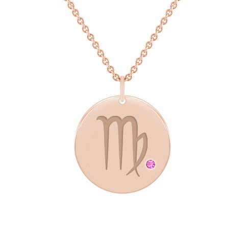 Silberner Anhänger mit rosa Saphir und Sternzeichen Jungfrau 103488