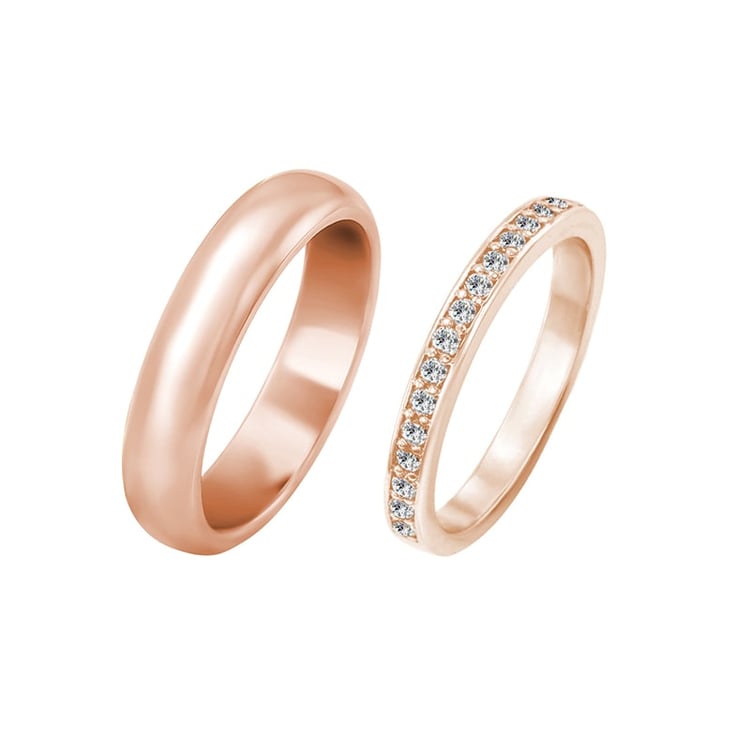 Rosegold Ehering Trauring und halbrunder Ring 29615