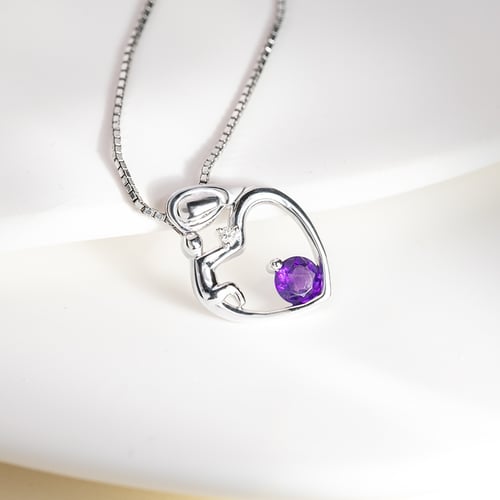 Silberner Anhänger Mutter und Kind mit Amethyst und Diamant Ella