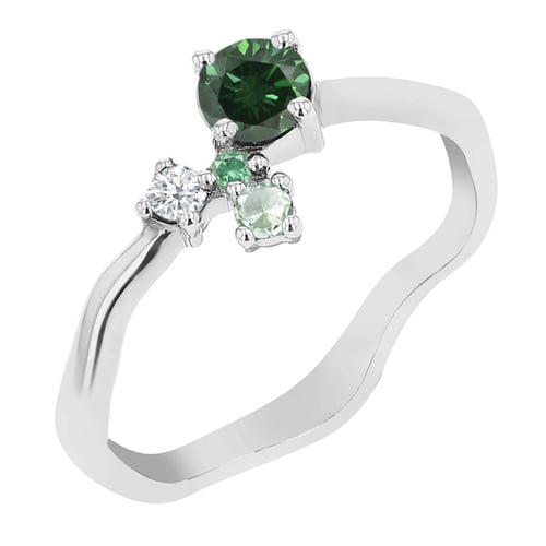 Cluster Ring mit grünem Diamanten und Edelsteinen Roche