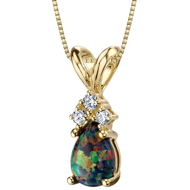 Goldener Anhänger mit schwarzem Pear-Opal und Diamanten Electrah