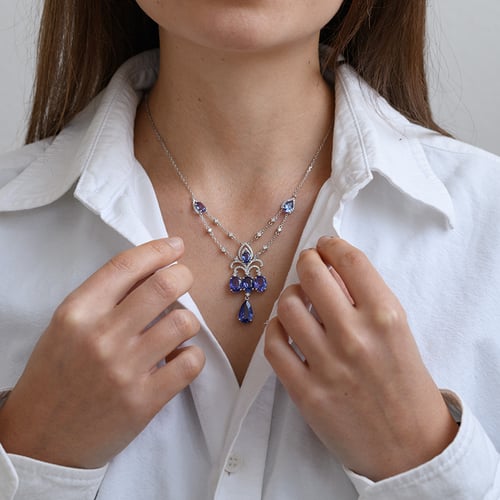 Halskette mit Tansaniten und Diamanten Noeti