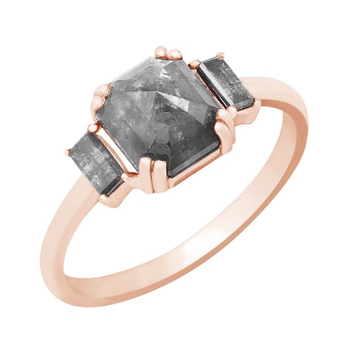 Goldener Ring mit Oktogon und Baguette Salt and Pepper Diamanten Veli