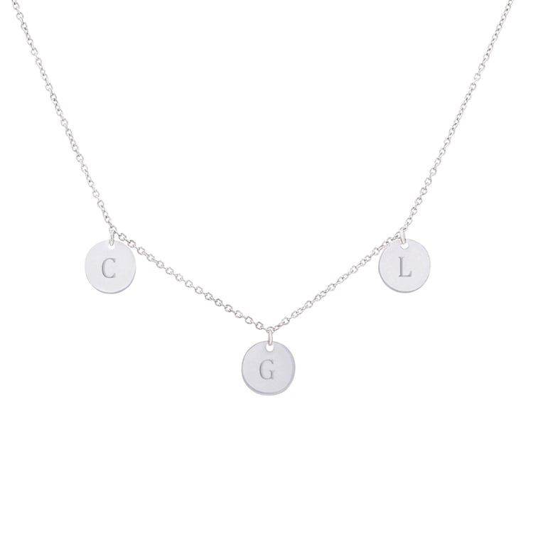 Silberne Kette mit kleinen runden Plättchen mit Gravur William