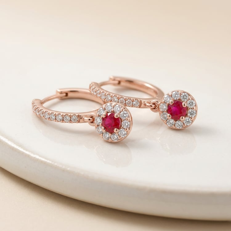Wunderschöne silberne Ohrringe mit Rubinen und Lab Grown Diamanten Donna 170933