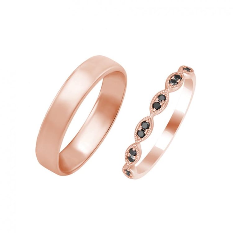 Rosegold schwarze Diamanten in Trauring 36563