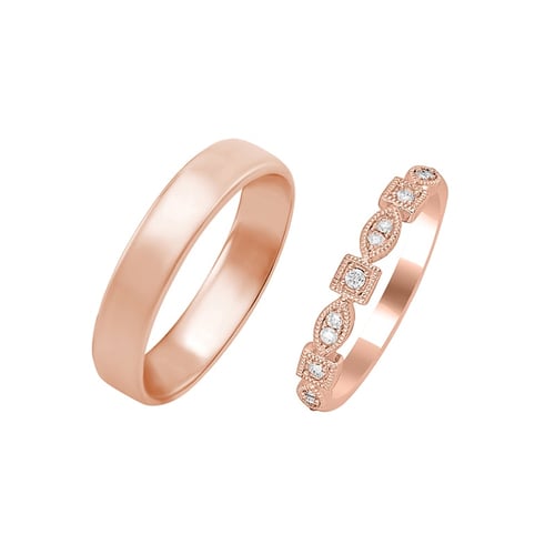 Eheringe aus einem Vintage-Ring mit Lab Grown Diamanten und einem Komfort-Ring Hadya
