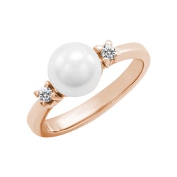 Goldring mit Perlen umgeben von Diamanten Nivrutti