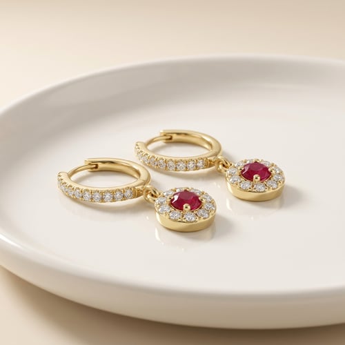 Wunderschöne silberne Ohrringe mit Rubinen und Lab Grown Diamanten Donna