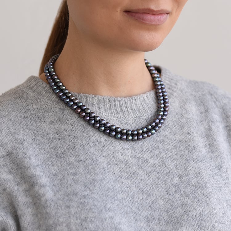 Goldene Perlenkette mit schwarzen Perlen Idhitri 58835