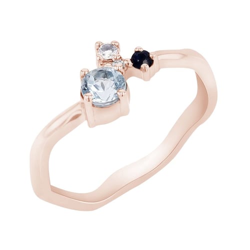 Silberner Cluster-Ring mit Aquamarin, Saphir, Mondstein und einem Diamanten Roche