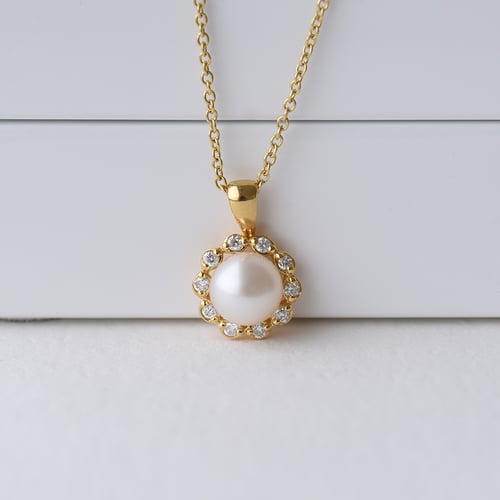 Goldene Anhänger mit Perle und Diamanten Elizabella