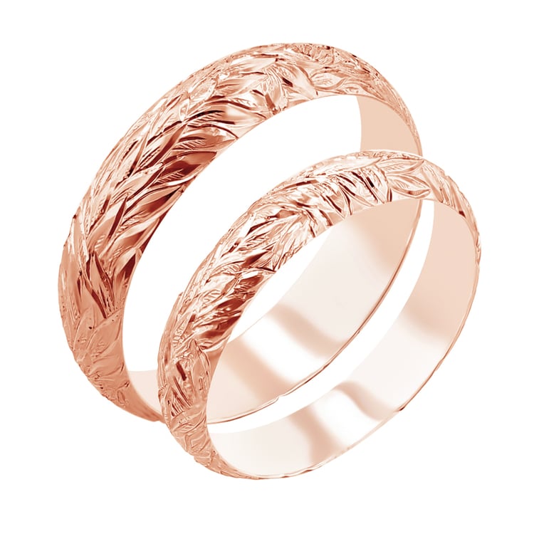 Eheringe mit von Hand gravierten Blättern Mylie 116885