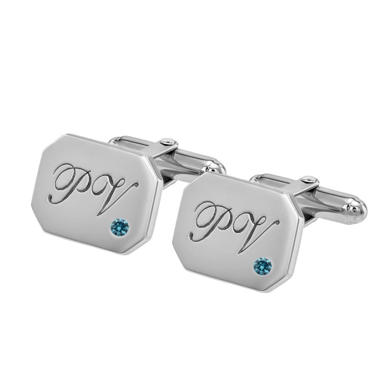 Gravierte, silberne Manschettenknöpfe mit blauen Diamanten Valetta 69791