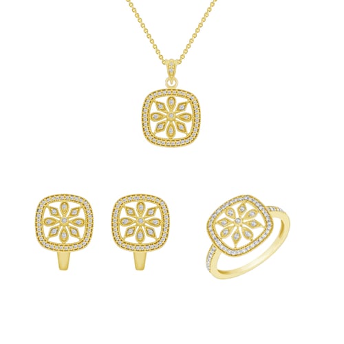Goldenes Schmuckset mit Diamantenblüten Verity