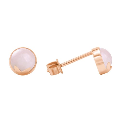 Goldene Ohrstecker mit Cabochon Rosenquartz Erica