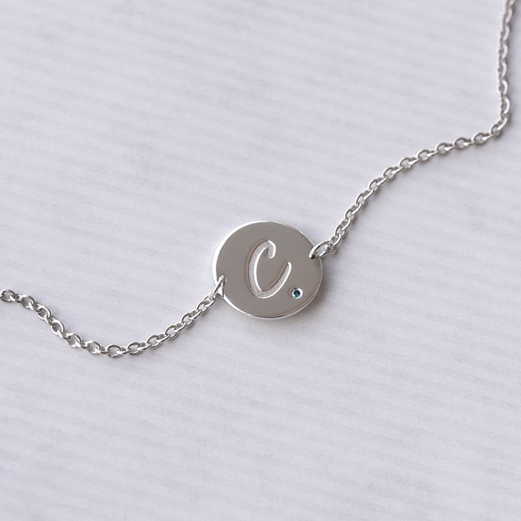 Silberarmband mit blauem Diamant und Gravur eines Buchstabens Dian 72174