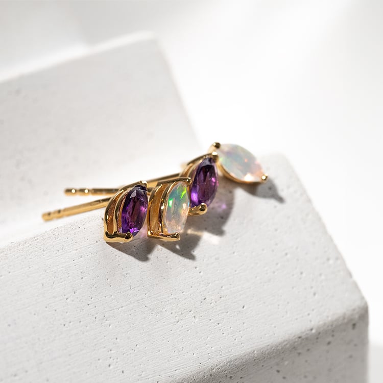 Minimalistische silberne Ohrringe mit Amethysten Andine 131398