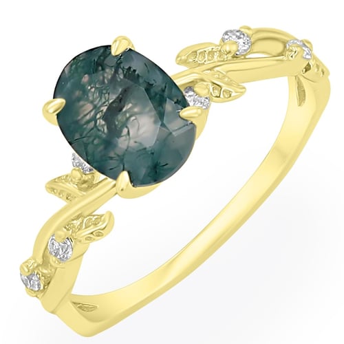 Bezaubernder Ring mit Moosachat und Moissaniten Abdula