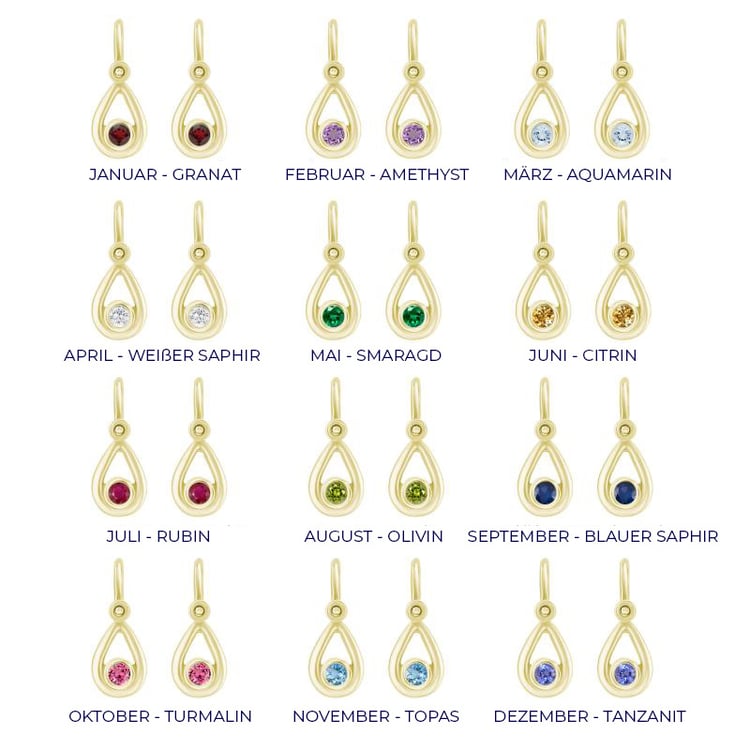 Goldene Kinderohrringe im Tropfenform mit Edelstein Ihrer Wahl Cinderella 74474