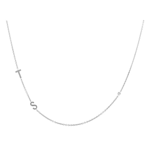 Silberne Halskette mit zwei Buchstaben Ihrer Wahl und Lab Grown Diamanten Lupe