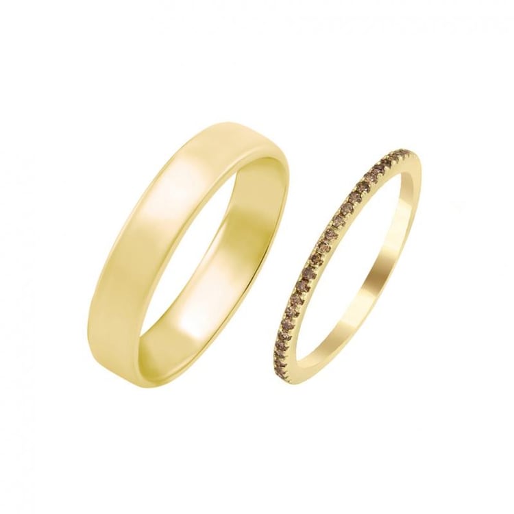 Gelbgold Champagne Eternity Trauring und Komfort Trauring 30713