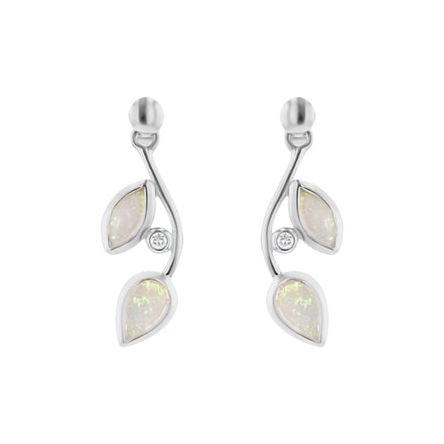 Ohrstecker mit Opalen in Blattform und Diamanten Corbett