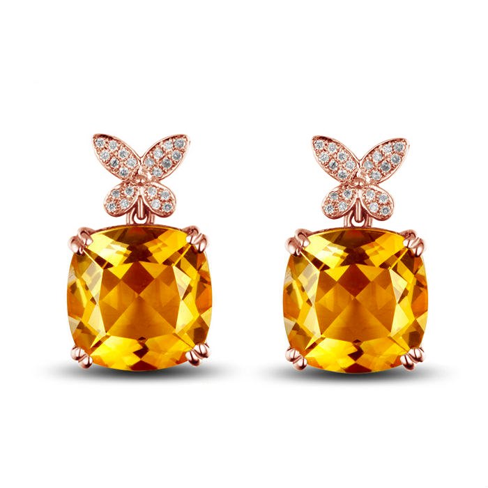 Goldene Ohrringe mit Citrinen und Diamanten Gigi 88837