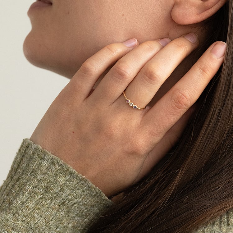 Goldener Ring mit Turmalin, Aquamarin and Tansanit Dania 134475