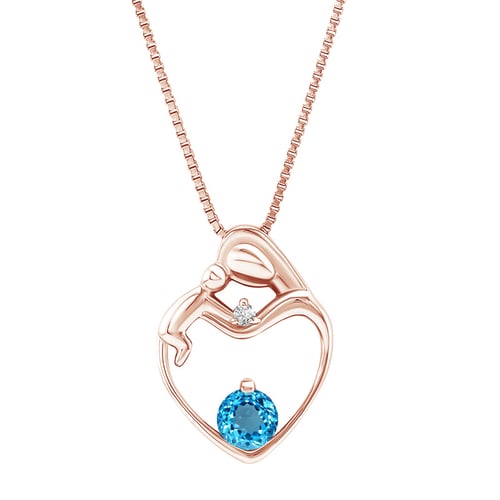 Silberner Anhänger Mutter und Kind mit blauen Topas und Diamant Ella