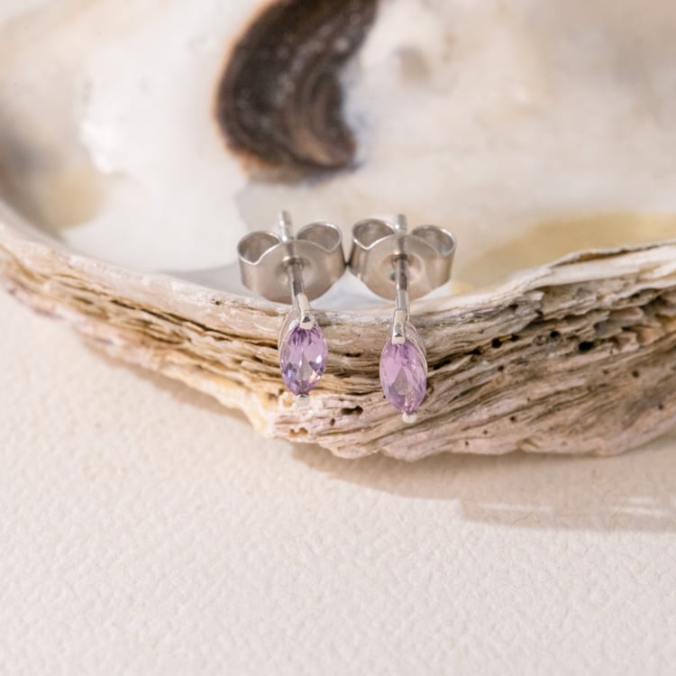 Minimalistische Silberohrringe mit rosa Amethysten Andine 101048