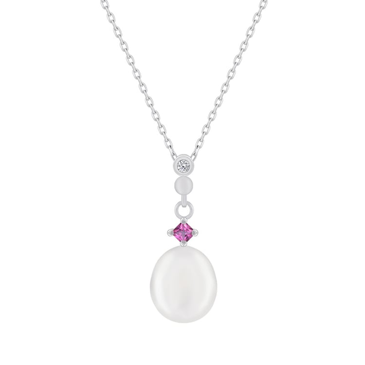 Perlanhänger mit rosa Saphir und Kette aus 750 Gold Salima