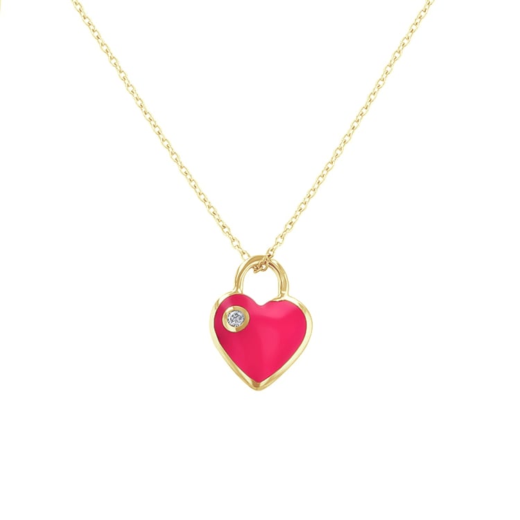 Herzförmiger Anhänger aus rosa Keramik mit Diamant Dafni 128714