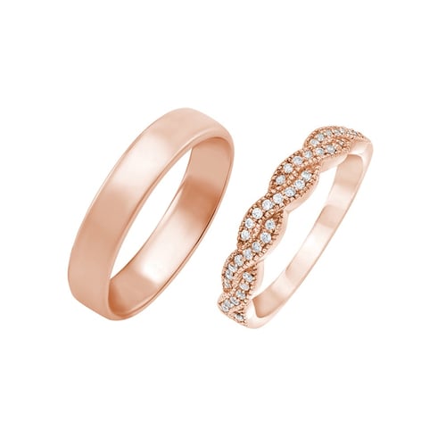 Goldene Trauringe mit Memoire Ring und Herrenring Kalpini