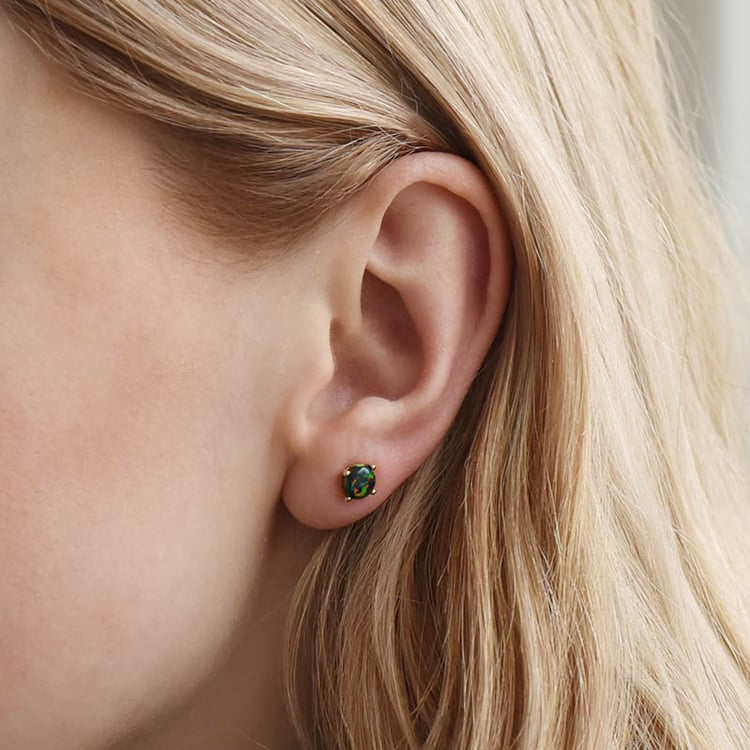 Goldene Ohrringe mit schwarzen Opalen Hulda 93873