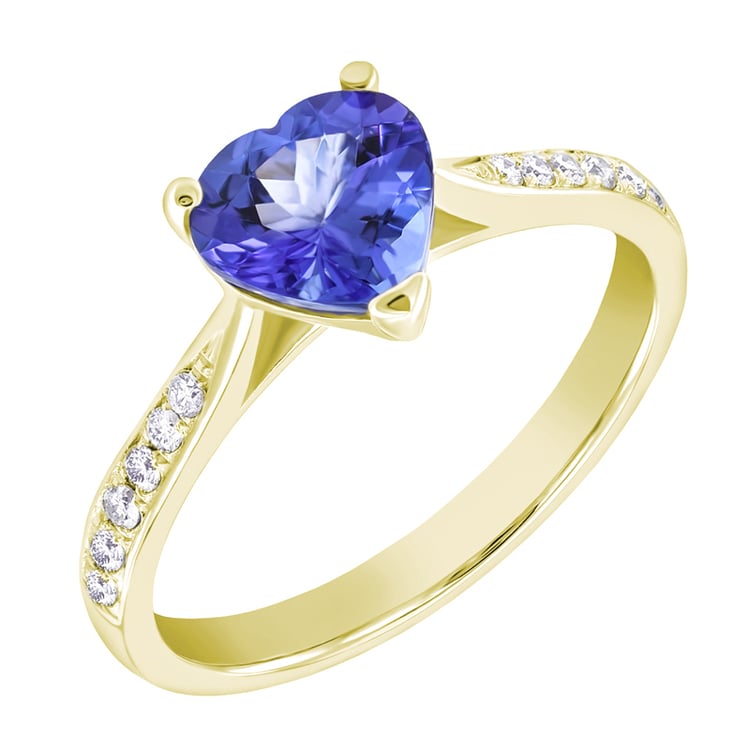 Gelbgold Tansanit Ring und Diamanten 9476