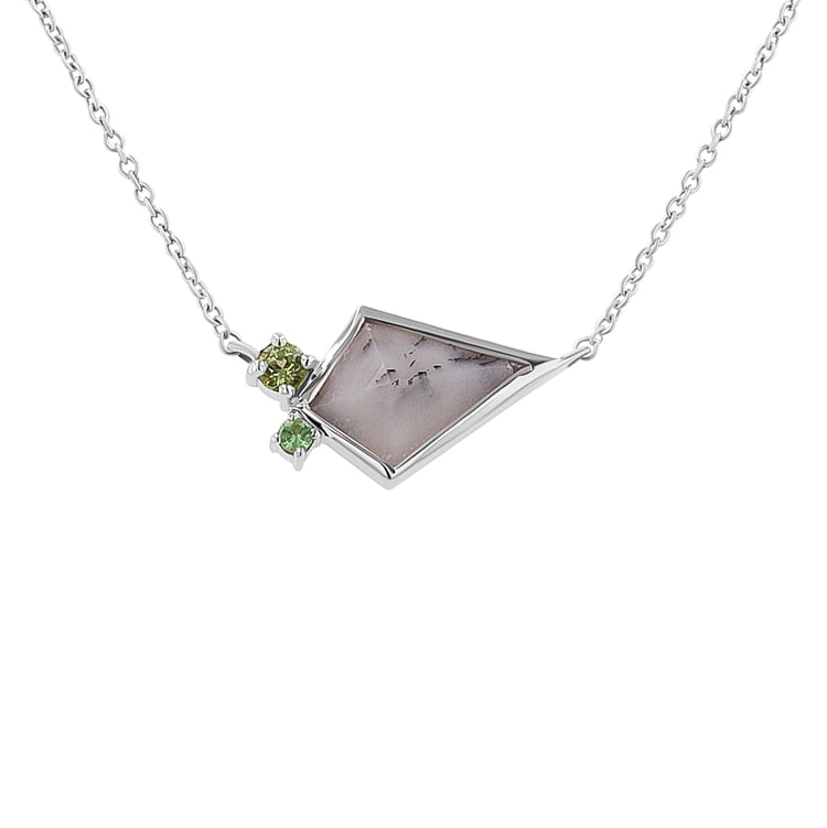 Halskette mit dendritischem Opal, Olivin und Tsavorit Granat Milly 135355
