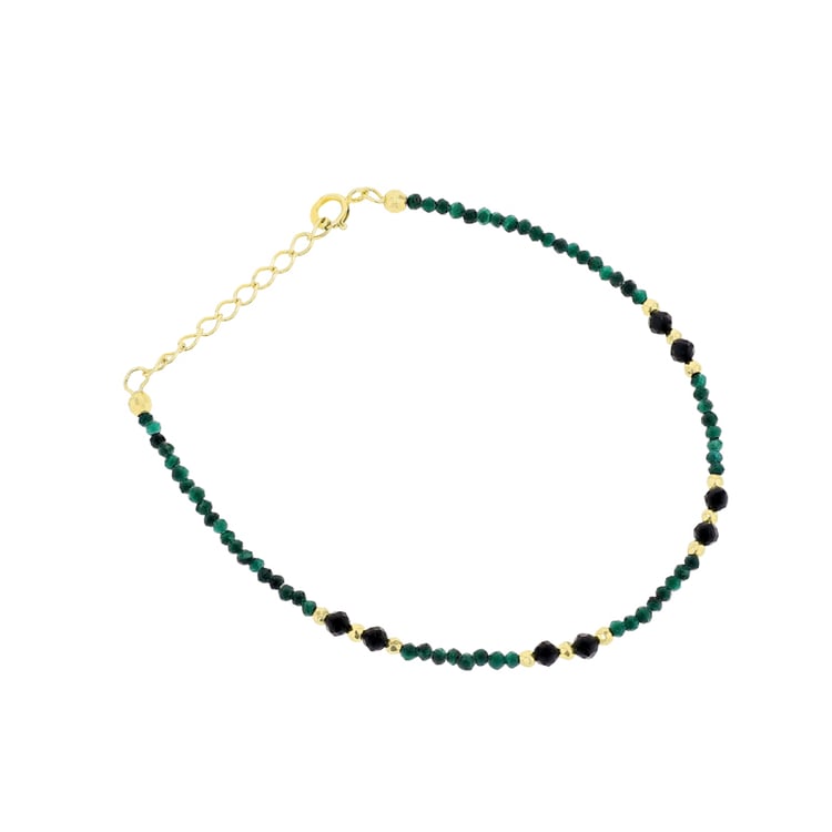 Vergoldetes Armband mit Malachit- und Spinell-Perlen Amila