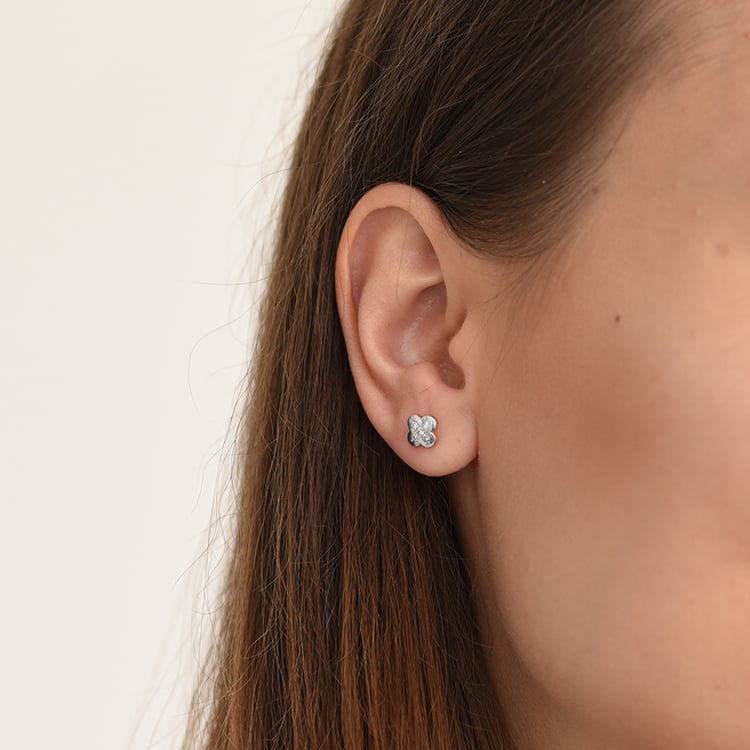 Diamantene Kleeblätter in goldenen Ohrringen Solene 64172